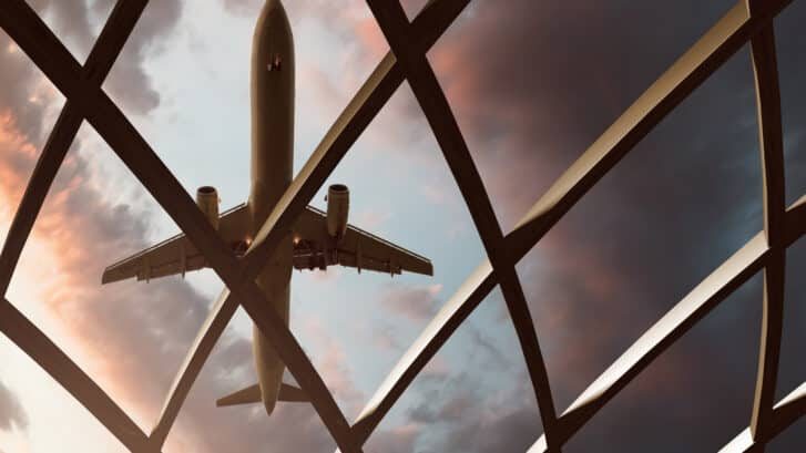 Plane,Flies,Over,Airport