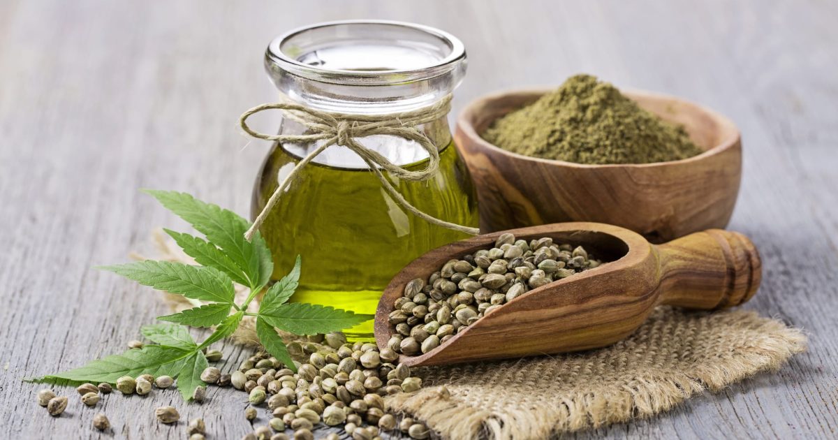 Hemp oil n a glass jar