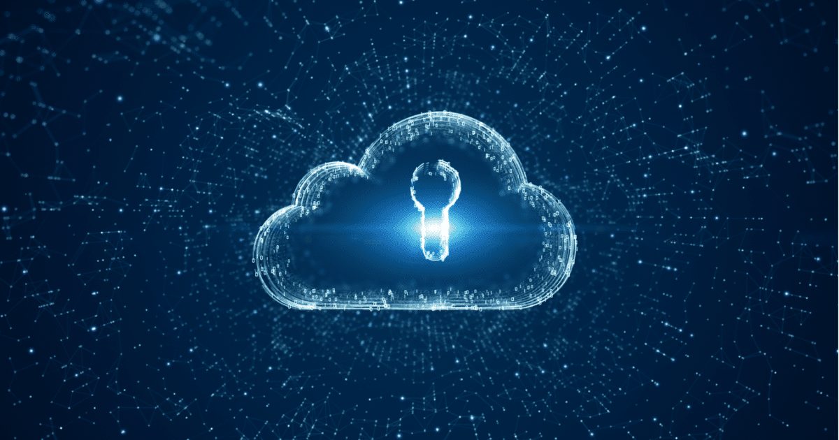 blue digital cloud with key hole in it