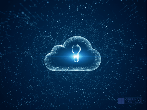 blue digital cloud with key hole in it